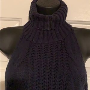 Open back deep blue knitted sweater